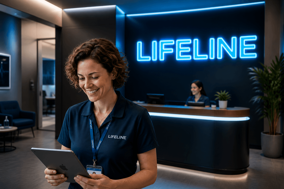 Lifeline Healthcare branded neon clinic visual by FastUI Labs